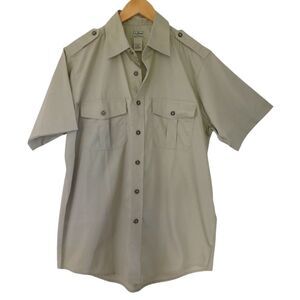 LL Bean Short Sleeve Shirt Button Up w/Pockets 100% Cotton Twill Medium Unisex